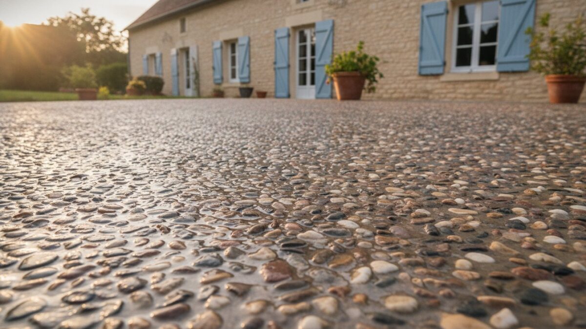 dalle béton gravillonnée terrasse - terrasse en béton lavé avec gravillons apparents