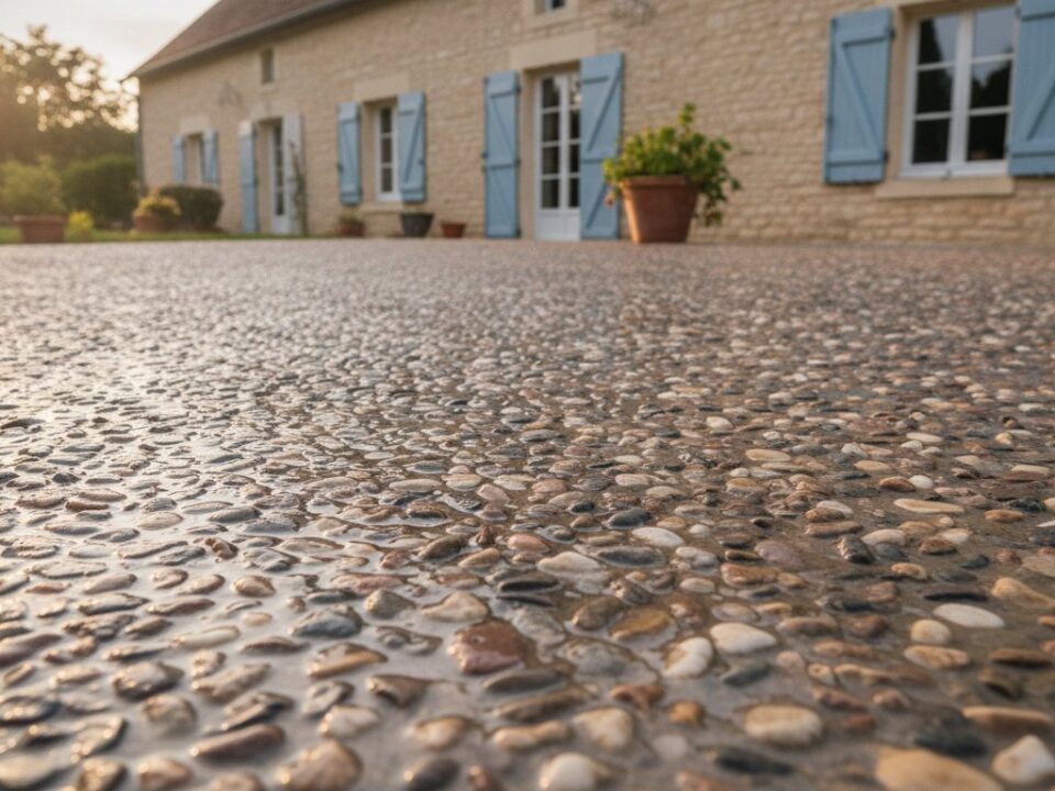dalle béton gravillonnée terrasse - terrasse en béton lavé avec gravillons apparents
