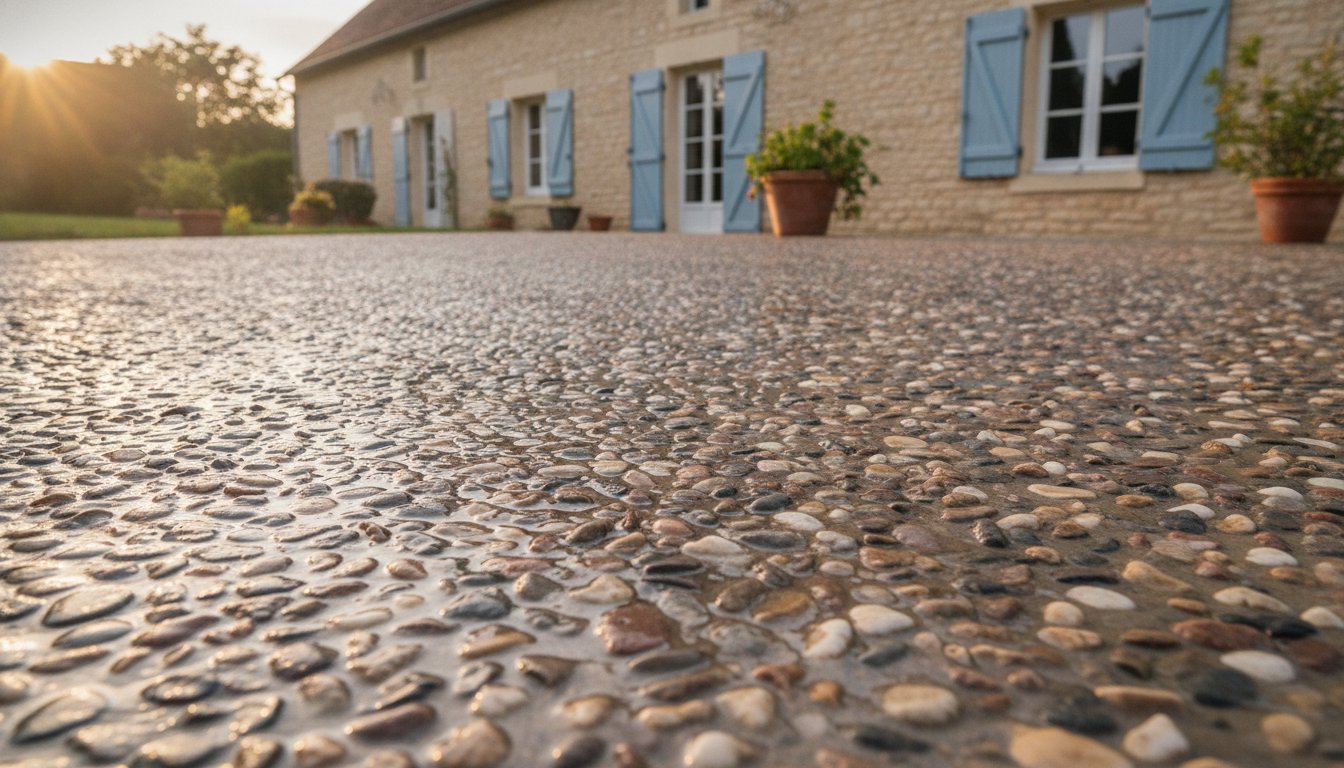 dalle béton gravillonnée terrasse - terrasse en béton lavé avec gravillons apparents