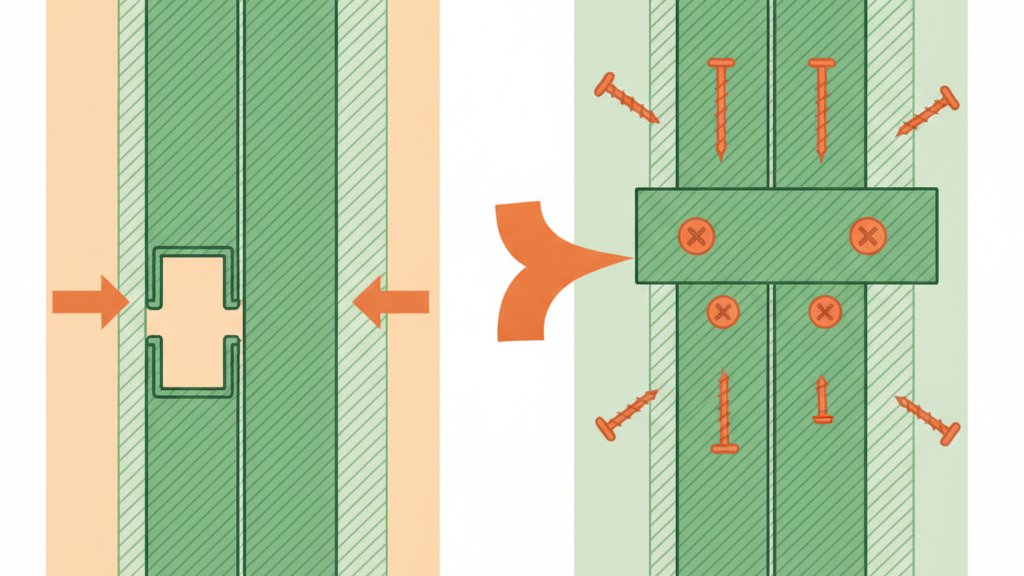 Éclisse fourrure placo - comparaison entre une éclisse emboîtée dans les fourrures et une chute de fourrure vissée en recouvrement