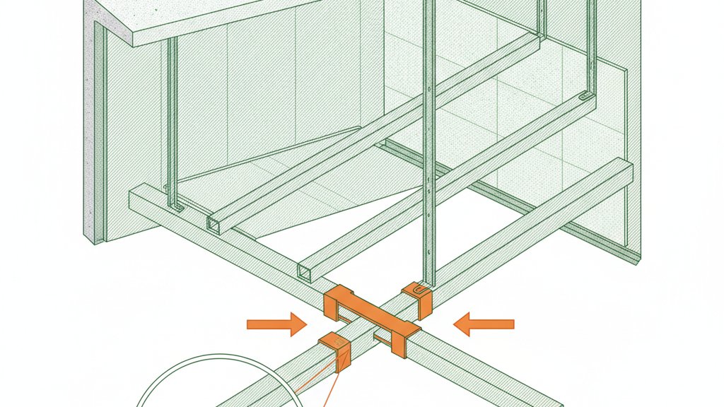 Éclisse fourrure placo - vue d'une ossature de plafond suspendu avec deux fourrures métalliques raccordées bout à bout par une éclisse en acier