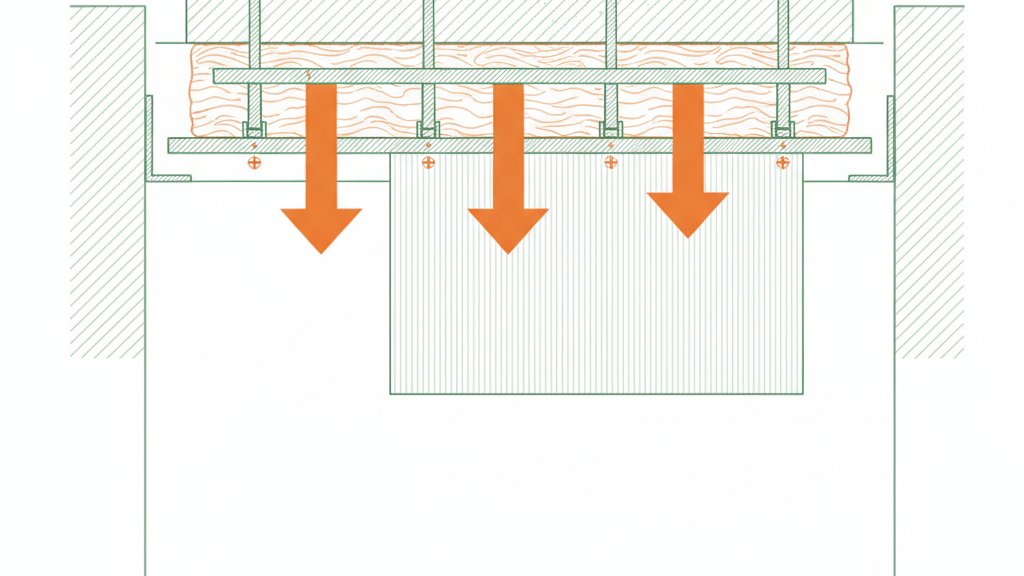 entraxe fourrure placo plafond - coupe d'un plafond suspendu : suspentes, fourrures, isolant posé sur les plaques et cornière contre le mur