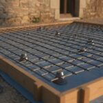 ferraillage dalle béton terrasse - treillis soudé posé sur cales dans le coffrage