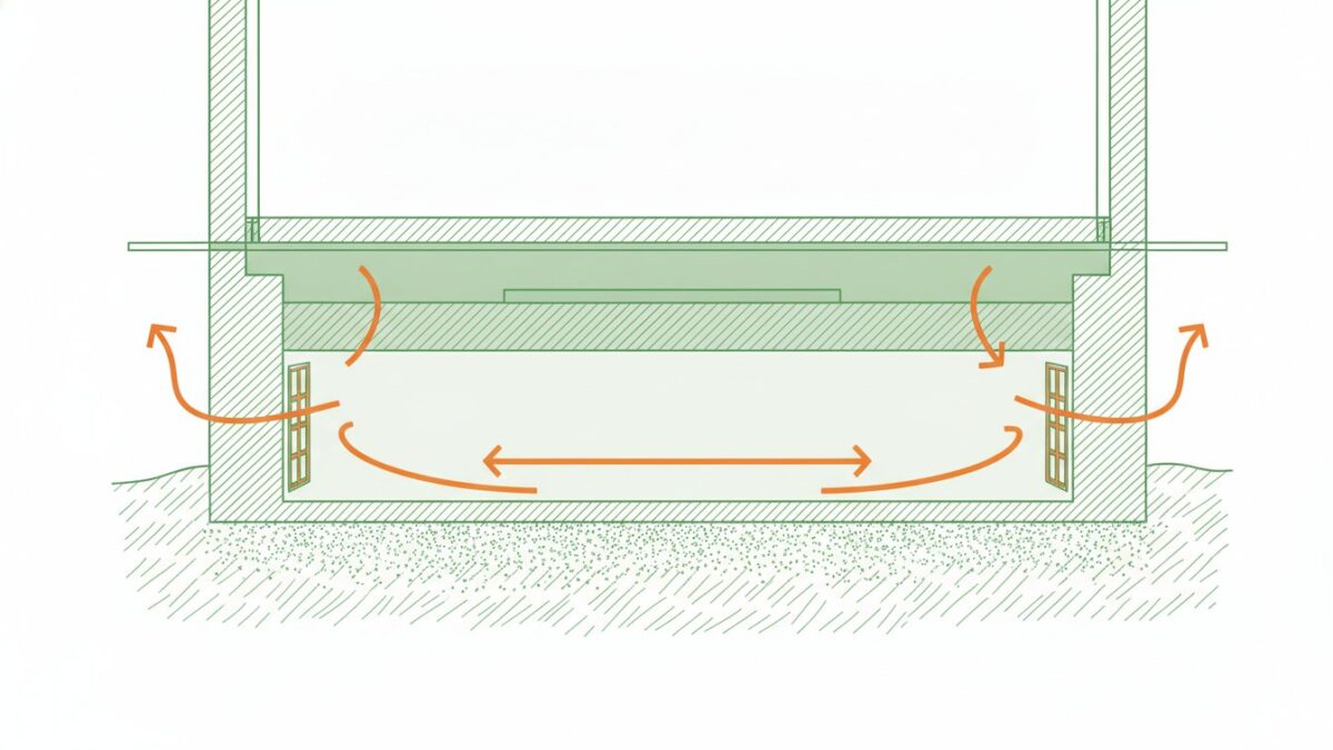 Isolation vide sanitaire sous dalle - coupe schématique avec ventilation et isolant