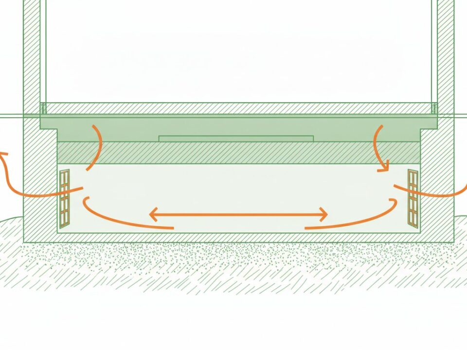 Isolation vide sanitaire sous dalle - coupe schématique avec ventilation et isolant