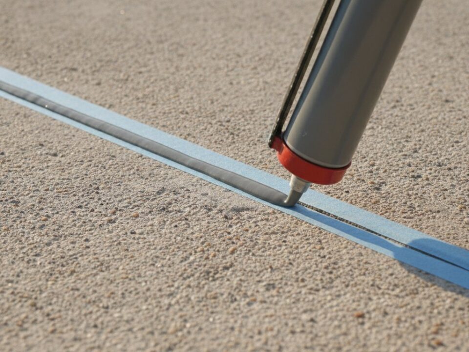 mastic polyuréthane joint béton - cordon de mastic gris appliqué au pistolet dans le joint d'une dalle