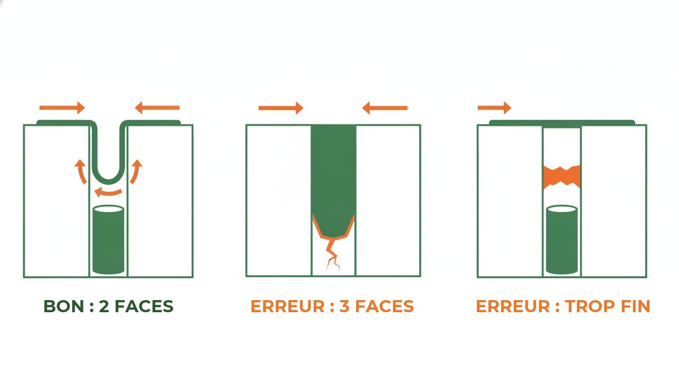 mastic polyuréthane joint béton - comparaison d'un joint bien dimensionné et de deux joints mal réalisés