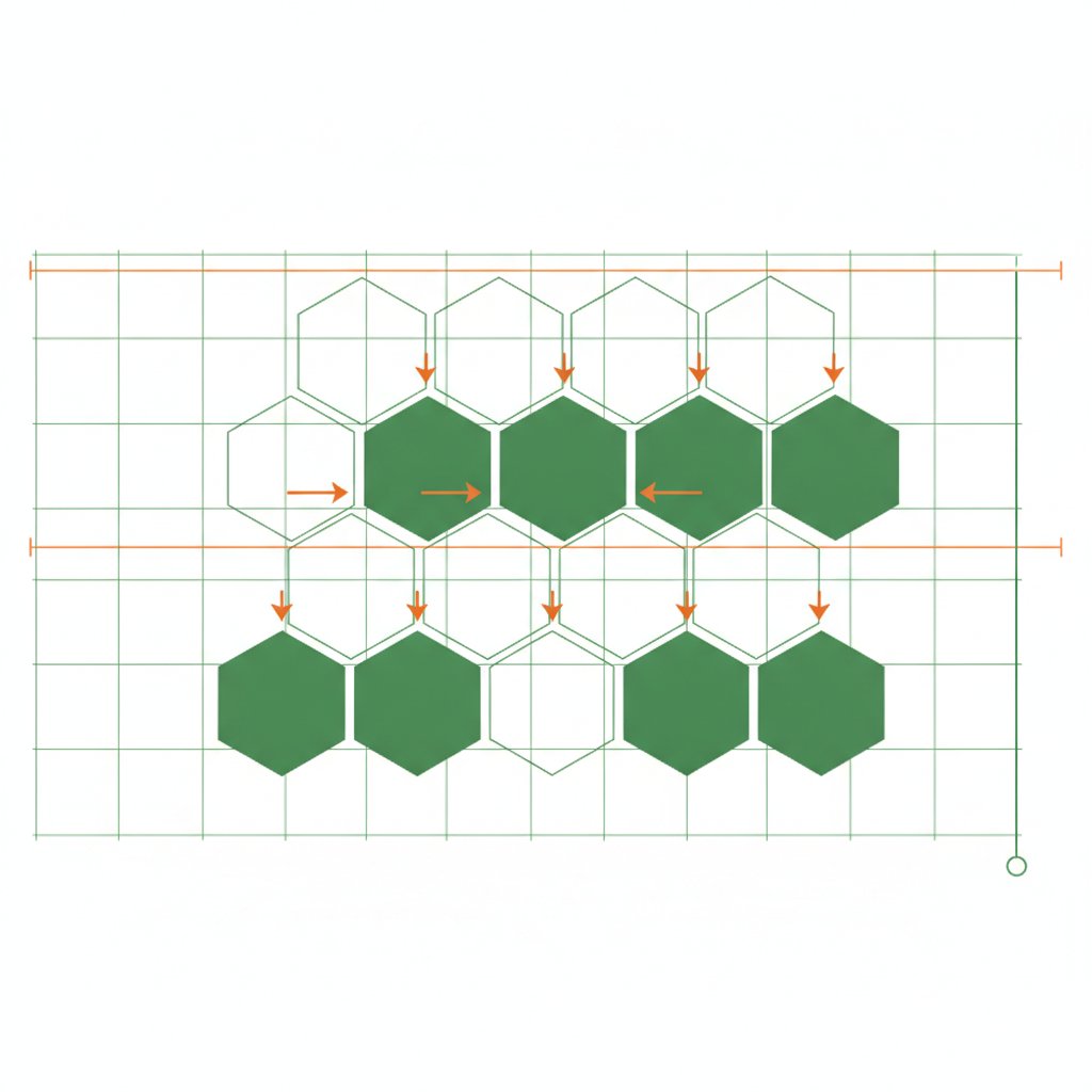 Pochoir mural geometrique tuto - schema de repartition des hexagones en quinconce