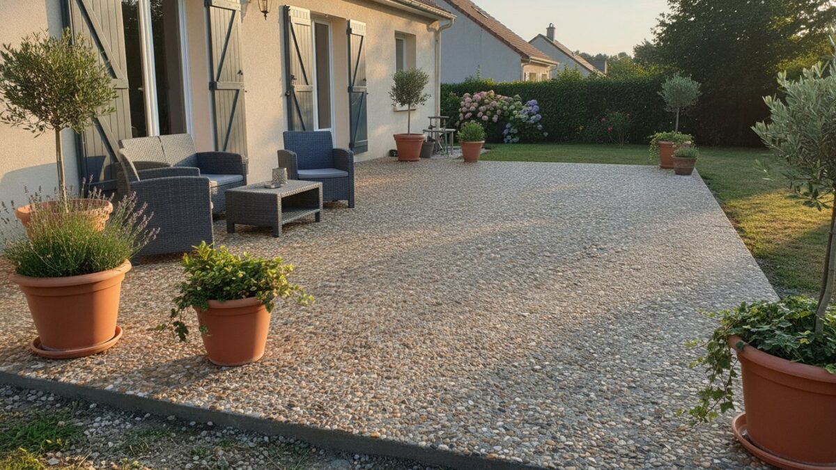 terrasse béton prix m2 - terrasse en béton désactivé finie derrière une maison