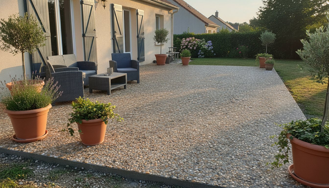 terrasse béton prix m2 - terrasse en béton désactivé finie derrière une maison